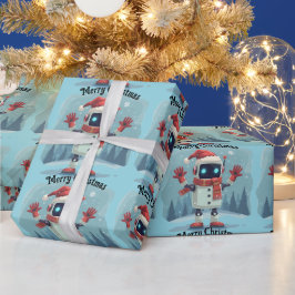 cute robot Christmas holiday tech Wrapping Paper Presentpapper