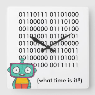 Cute Robot Clock - Binary Fyrkantig Klocka