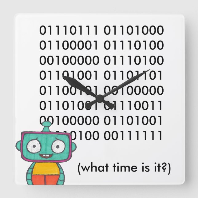 Cute Robot Clock - Binary Fyrkantig Klocka (Framsida)