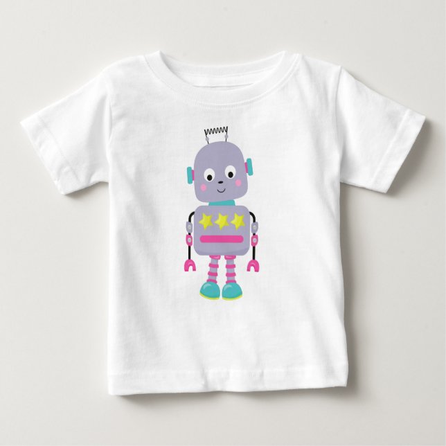 Cute Robot, Fånig Robot, Funny Robot, Lila Robot T Shirt (Framsida)