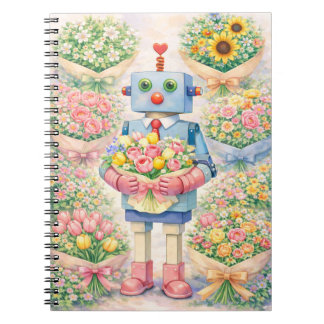 Cute Robot Flower Notebook Anteckningsbok