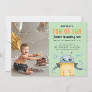 Cute Robot Fotoinbjudan till Barns födelsedag Pa Tack Kort