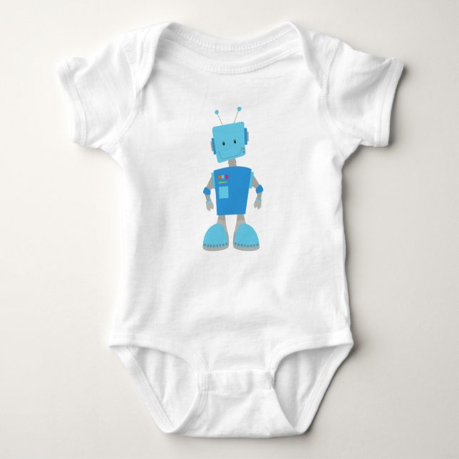 Cute Robot, Funny Robot, Fånig Robot, Blue Robot T Shirt (Framsida)