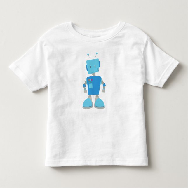 Cute Robot, Funny Robot, Fånig Robot, Blue Robot T Shirt (Framsida)