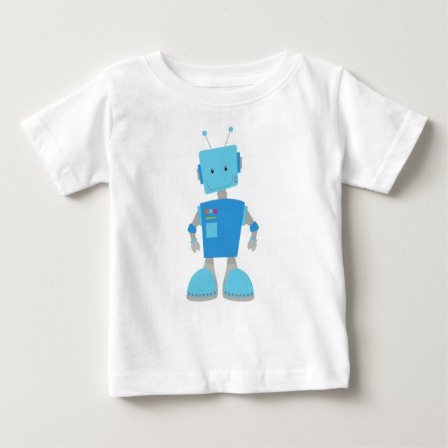 Cute Robot, Funny Robot, Fånig Robot, Blue Robot T Shirt (Framsida)