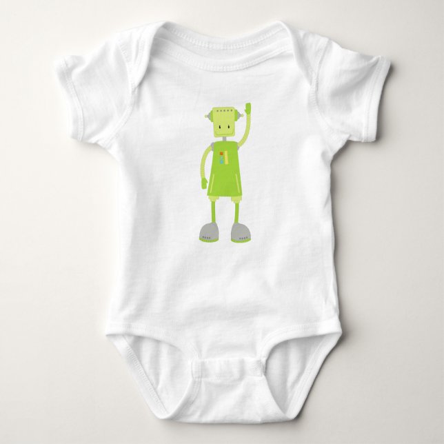 Cute Robot, Funny Robot, Fånig Robot, Grönt Robot T Shirt (Framsida)