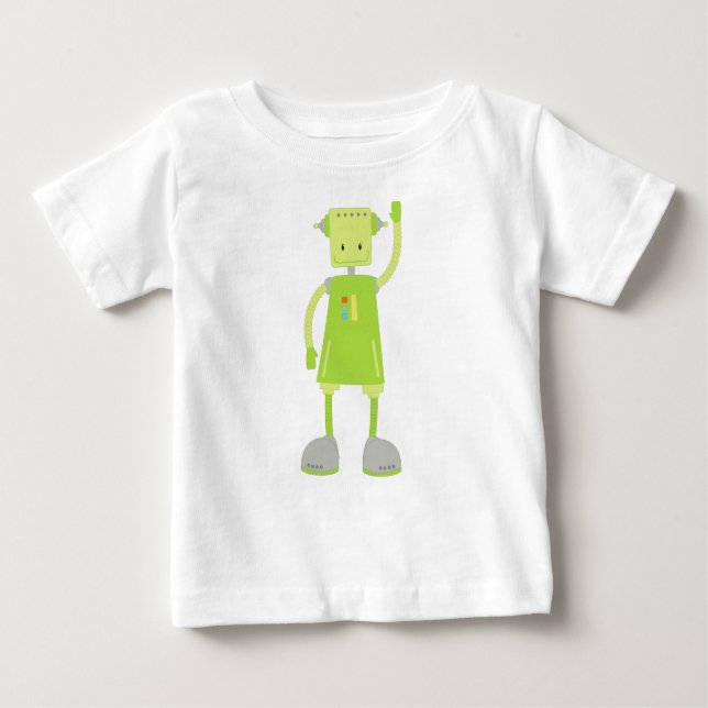 Cute Robot, Funny Robot, Fånig Robot, Grönt Robot T Shirt (Framsida)
