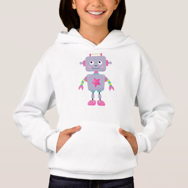 Cute Robot, Funny Robot, Fånig Robot, Lila Robot T Shirt (Framsida)