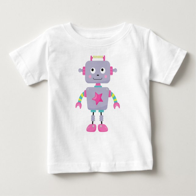 Cute Robot, Funny Robot, Fånig Robot, Lila Robot T Shirt (Framsida)