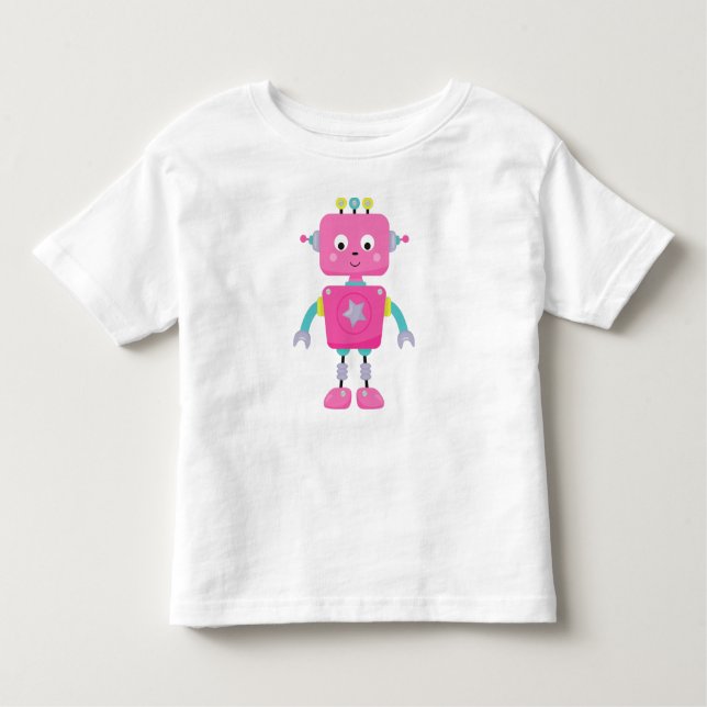 Cute Robot, Funny Robot, Fånig Robot, Rosa Robot T Shirt (Framsida)