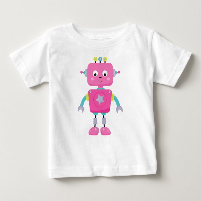 Cute Robot, Funny Robot, Fånig Robot, Rosa Robot T Shirt (Framsida)