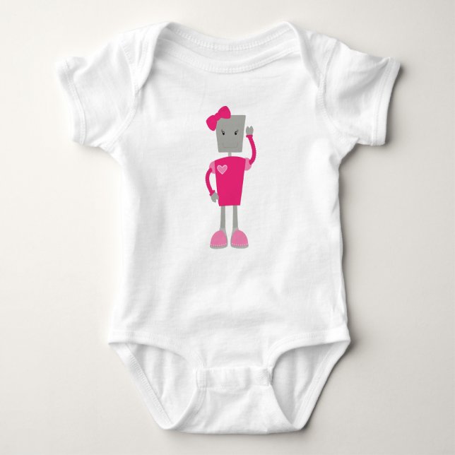 Cute Robot, Funny Robot, Girl Robot, Rosa Robot T Shirt (Framsida)