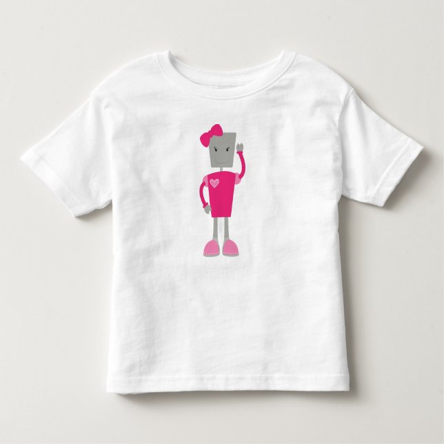 Cute Robot, Funny Robot, Girl Robot, Rosa Robot T Shirt (Framsida)