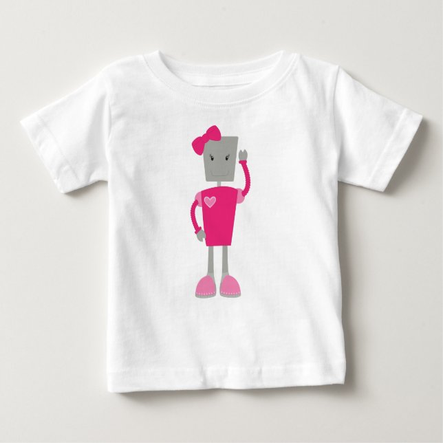 Cute Robot, Funny Robot, Girl Robot, Rosa Robot T Shirt (Framsida)