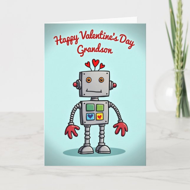 Cute Robot Grandson Valentines Day Card Kort (Framsida)