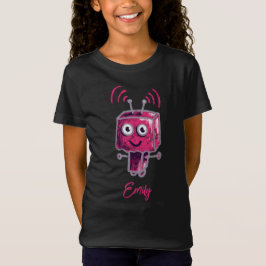 Cute Robot Grunge Rosa Namn T Shirt