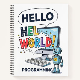 Cute Robot Hello World Programmer Notebook 
