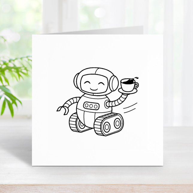 Cute Robot Holding Coffee Stämpel (Skapare uppladdad)