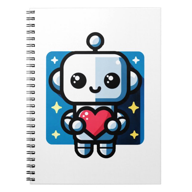 Cute Robot Holding Heart - Adsible Kärlek & Tech Anteckningsbok (Framsidan)