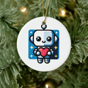 Cute Robot Holding Heart - Adsible Kärlek & Tech Julgransprydnad Keramik