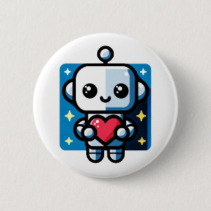 Cute Robot Holding Heart - Adsible Kärlek & Tech Knapp