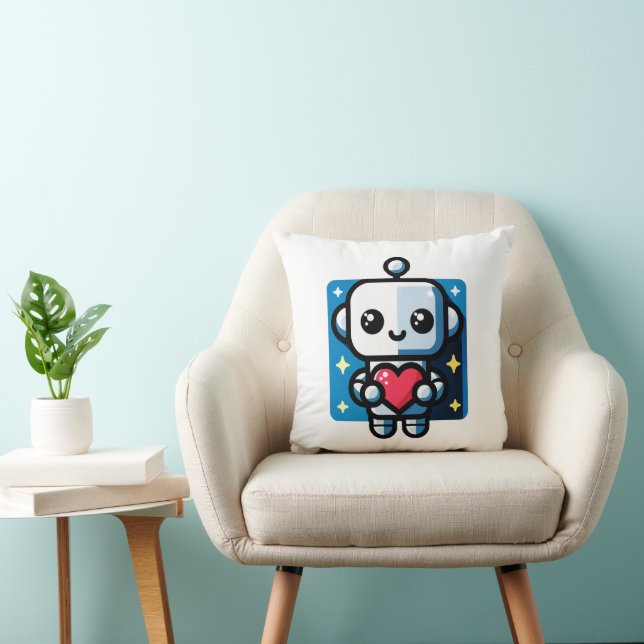 Cute Robot Holding Heart - Adsible Kärlek & Tech Kudde (Stol)