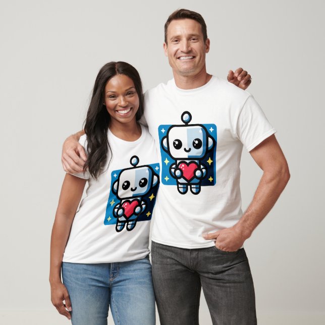Cute Robot Holding Heart - Adsible Kärlek & Tech T Shirt (Unisex)