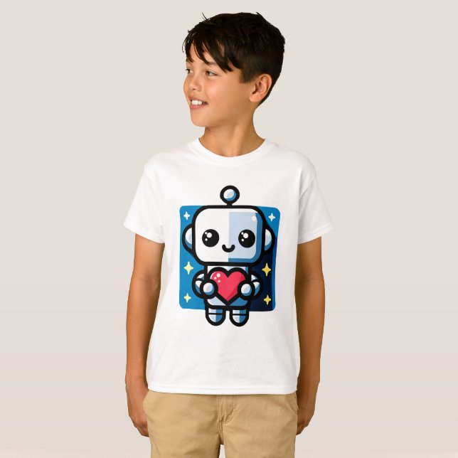 Cute Robot Holding Heart - Adsible Kärlek & Tech T Shirt (Hel framsida)