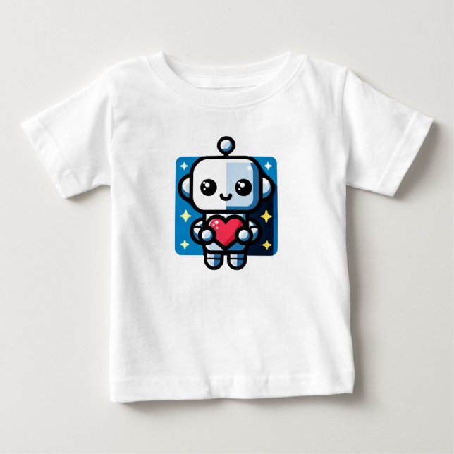 Cute Robot Holding Heart - Adsible Kärlek & Tech T Shirt (Framsida)