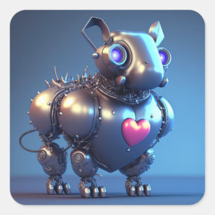 Cute Robot Hund med Big Heart Valentine Day Fyrkantigt Klistermärke