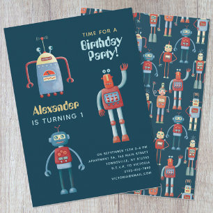 Cute Robot Kids 1:a födelsedagsinbjudan Inbjudningar