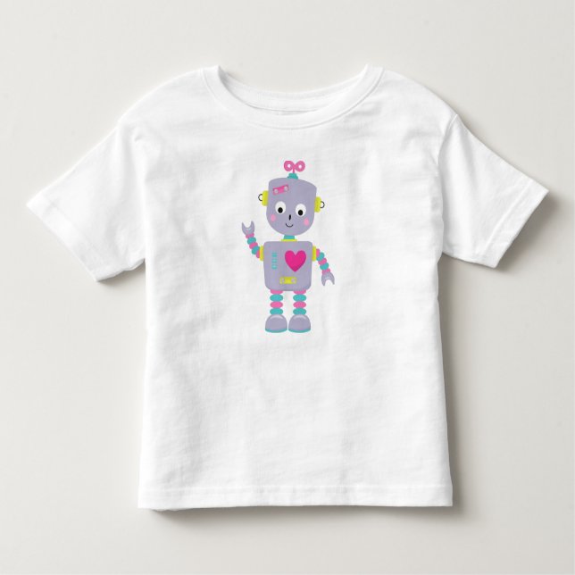 Cute Robot, Lila Robot, Funny Robot, Fånig Robot T Shirt (Framsida)