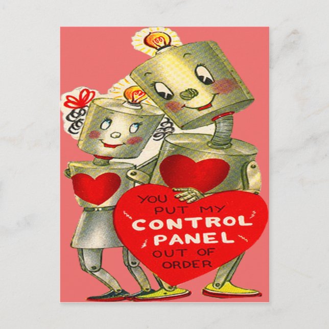 Cute Robot lite Light Heart Valentine Helg Vykort (Framsida)
