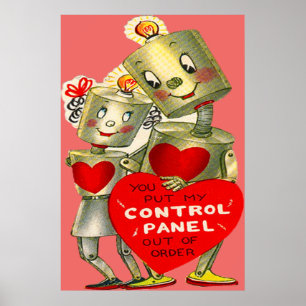 Cute Robot lite Light Heart Valentine Poster