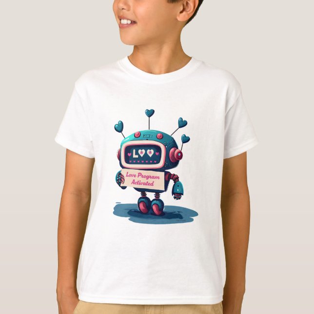 Cute Robot Lycklig Valentines Kärlek Text Tee, Rol T Shirt (Framsida)