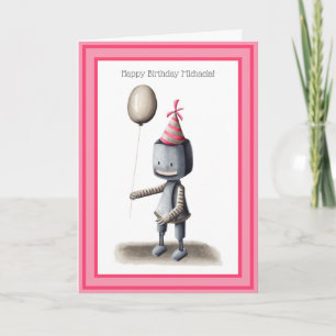 Cute Robot med Balloon Personlig Birthday Kort