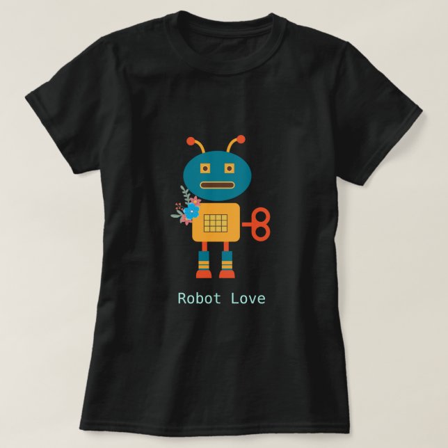 Cute-robot med blommor t shirt (Design framsida)