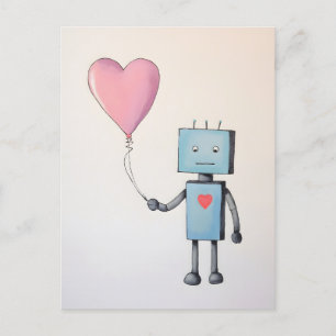 Cute Robot med Heart Balloon Poster Vykort