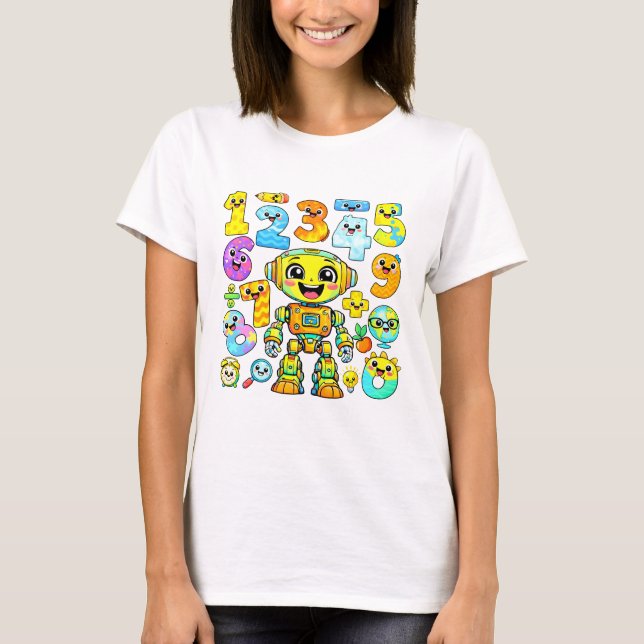 Cute Robot Numbers Maths T Shirt for Kids (Framsida)