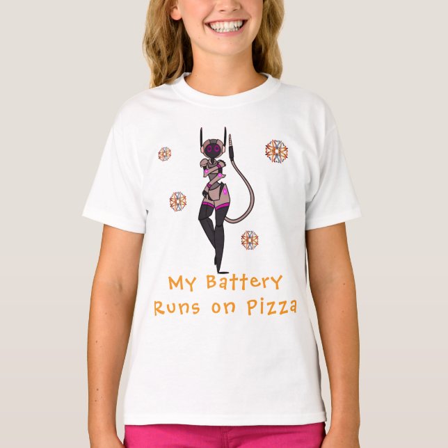 Cute Robot Pizza Roligt Art T-Shirt (Framsida)