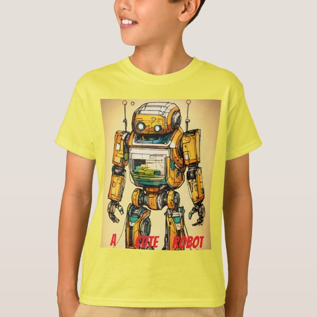 "Cute Robot - Playful TechT designad T Shirt (Framsida)
