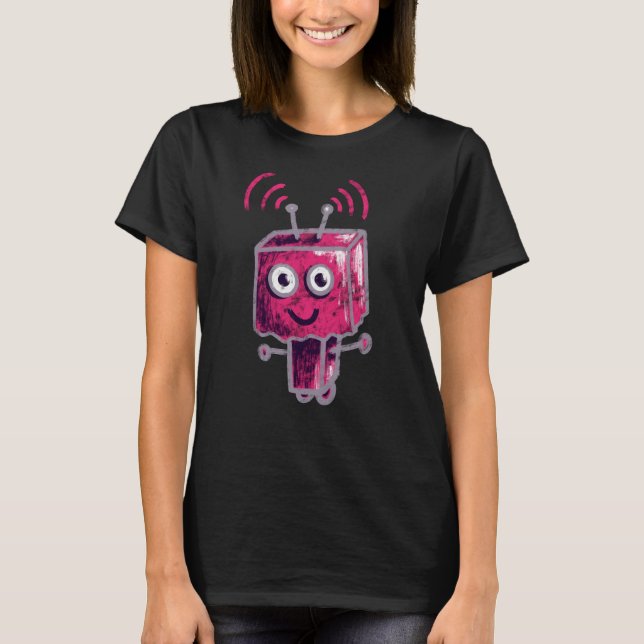Cute Robot Rosa Kawaii Grunge Character T Shirt (Framsida)