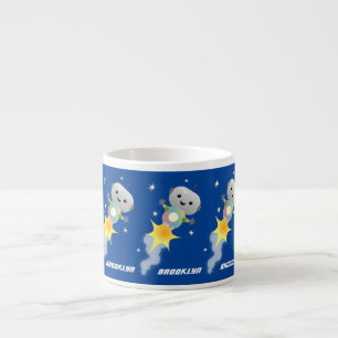 Cute-robot som flyger i illustration av rymdens te espressomugg
