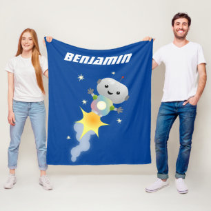 Cute-robot som flyger i illustration av rymdens te fleecefilt