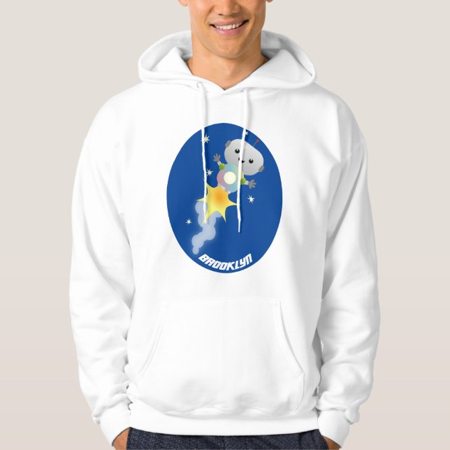 Cute-robot som flyger i illustration av rymdens te hoodie (Framsida)