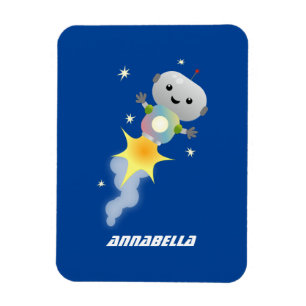 Cute-robot som flyger i illustration av rymdens te magnet