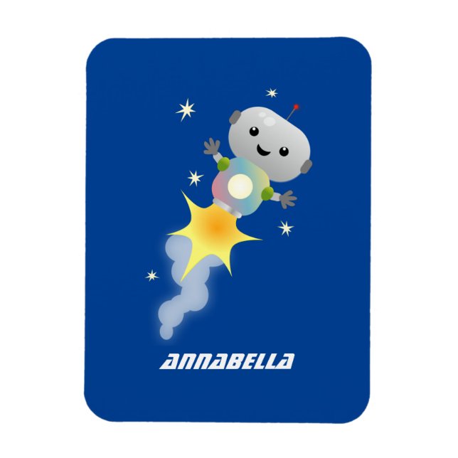 Cute-robot som flyger i illustration av rymdens te magnet (Vertikal)