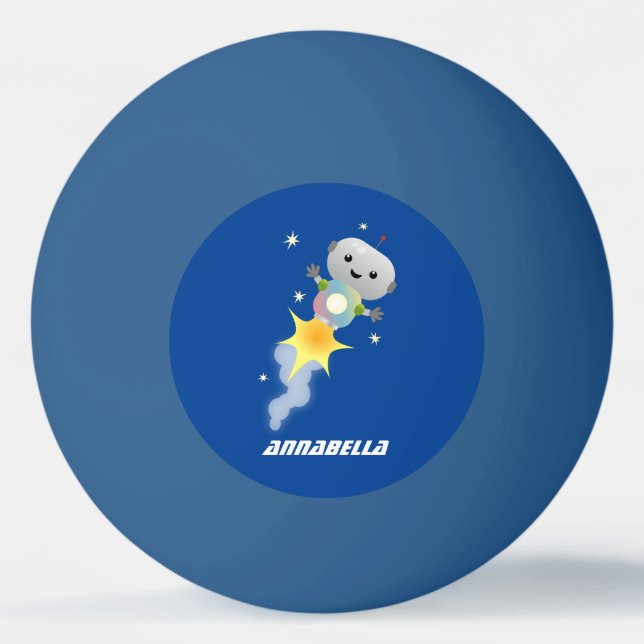 Cute-robot som flyger i illustration av rymdens te pingisboll (Framsidan)