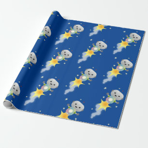 Cute-robot som flyger i illustration av rymdens te presentpapper