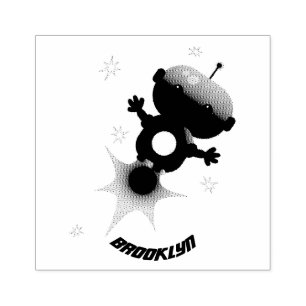 Cute-robot som flyger i illustration av rymdens te stämpel